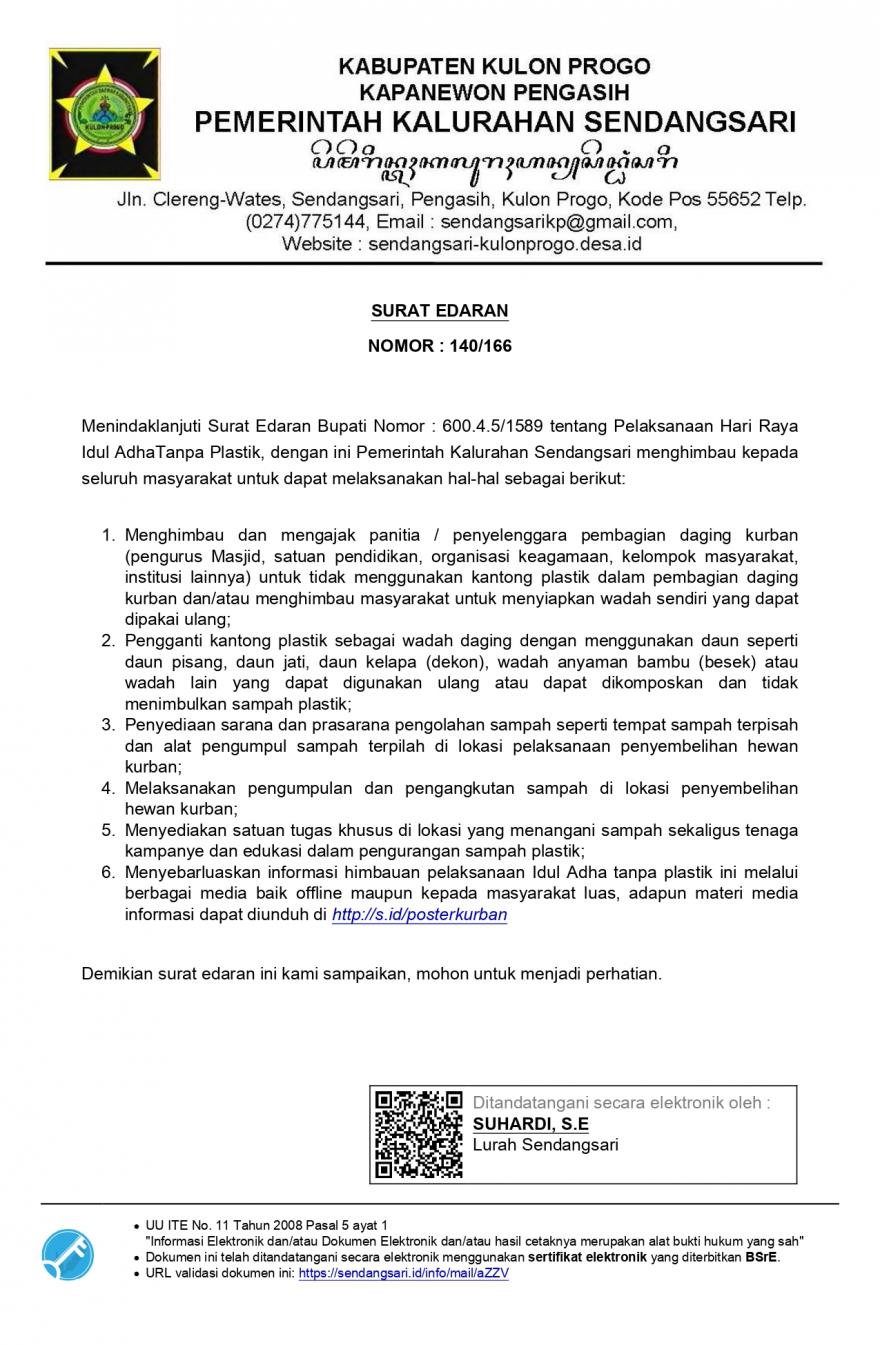 Surat Edaran Idul Adha Bebas Plastik
